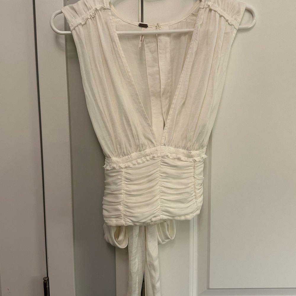 Free People Elegant White Tie Back Blouse